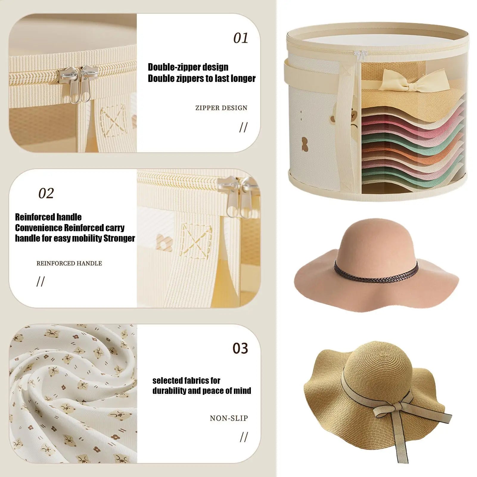 Clear PVC Hat Storage Box Zipper Closure Dustproof Foldable Stackable
