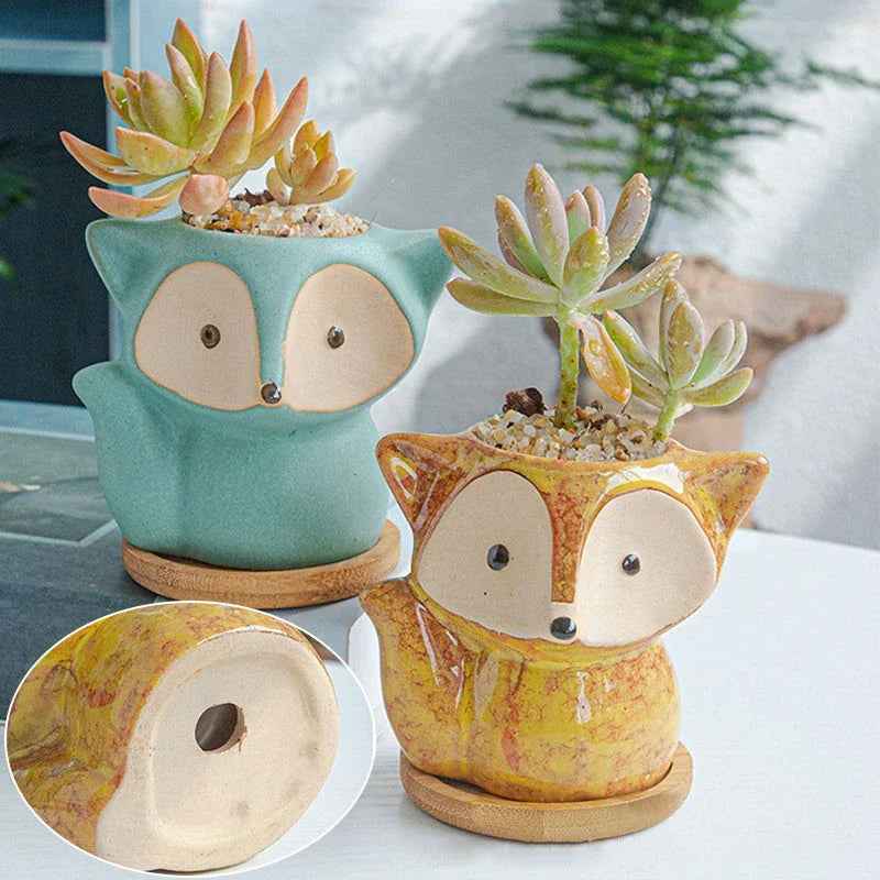 Ceramic Fox Plant Pot Micro Cute Mini Potted Succulents Small Flower
