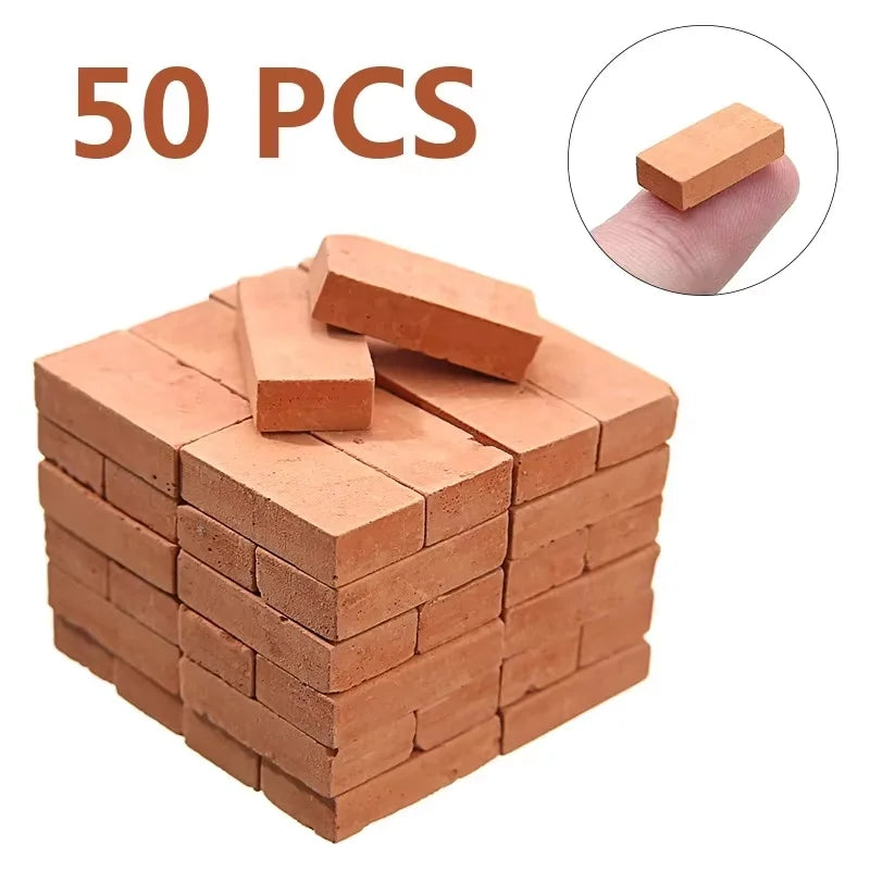 Mini Three-Hole Brick 200/50pcs -DIY Miniature Brick Building Realistic Fake Bricks for Fairy Garden Construction, Decorations Zpaxo 50PCS NO holds