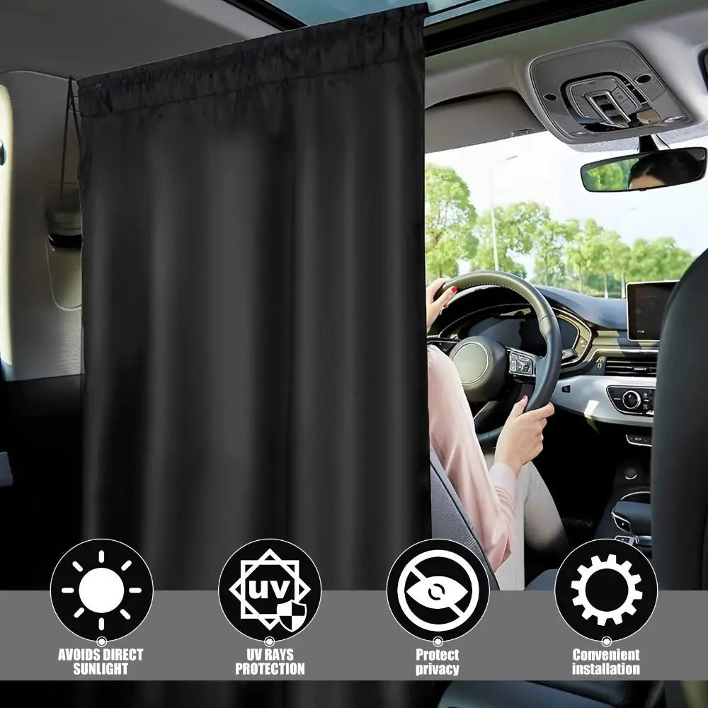 2 Light Blocking Car Divider Curtains Retractable Black Privacy Zpaxo