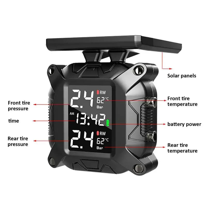 Solar Motorcycle TPMS – Tire Pressure & Temperature Monitor