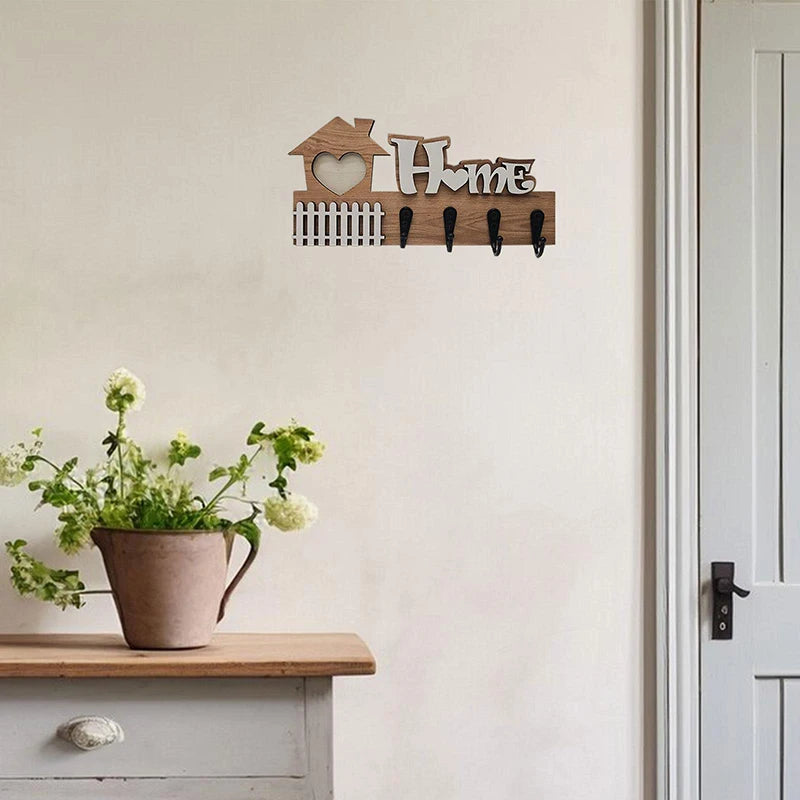HOME Wooden Wall Hooks Door Hangers 4 Entrance Decoration Key Holder