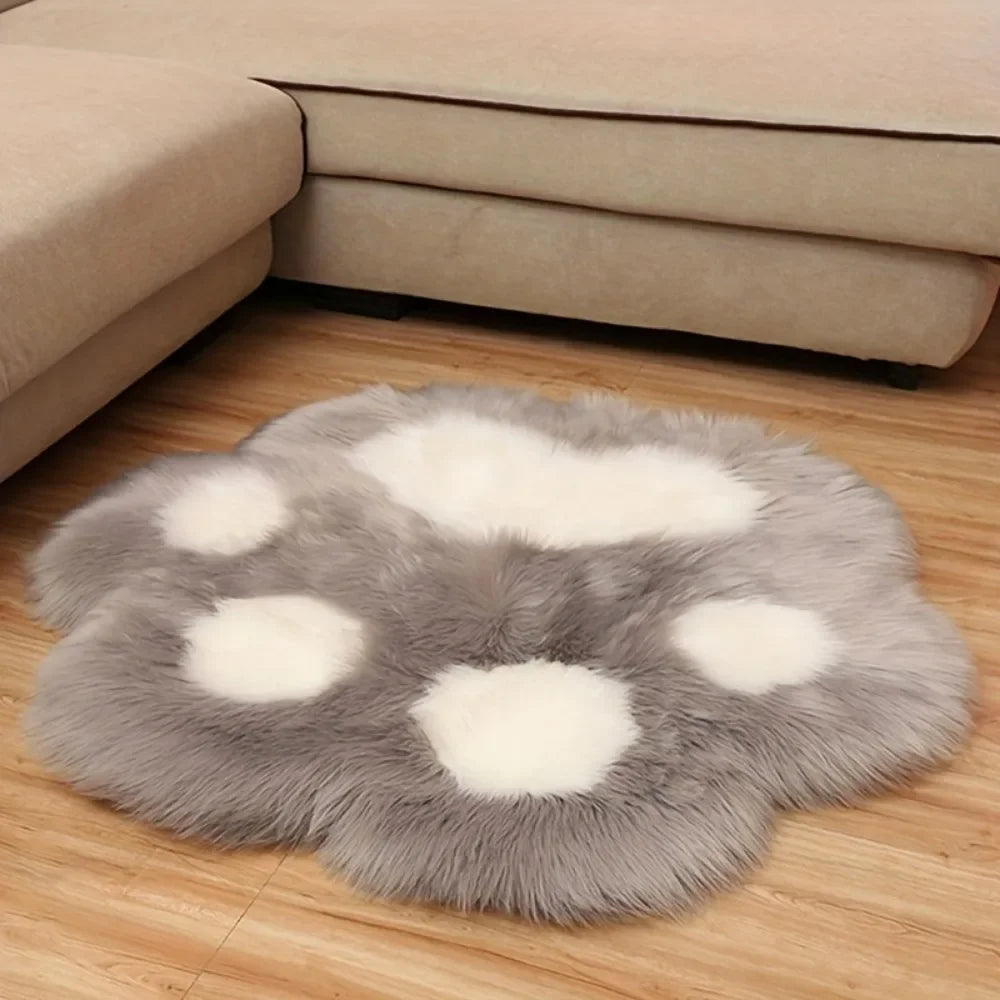 Cute Cat Paw Design Carpet Soft Long Plush Decorative Floor Mat
