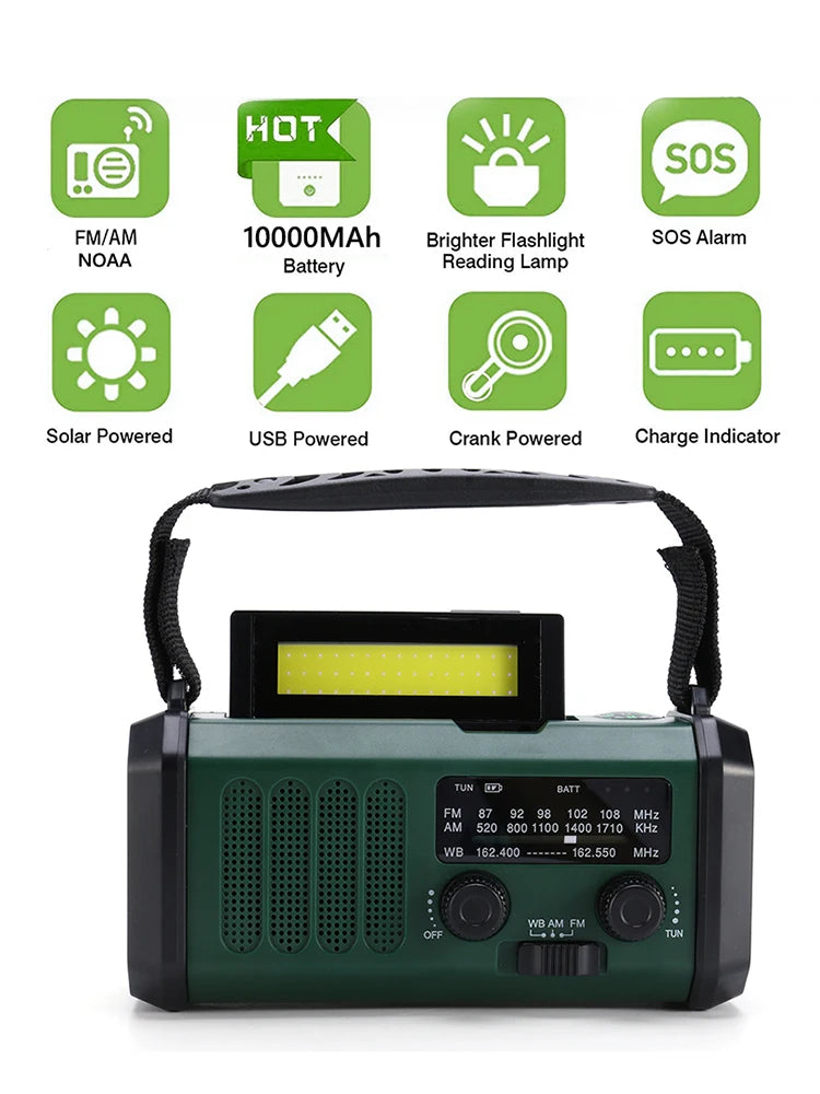 LED Emergency Power Bank AM FM WB 10000mAh Hand Crank Radio