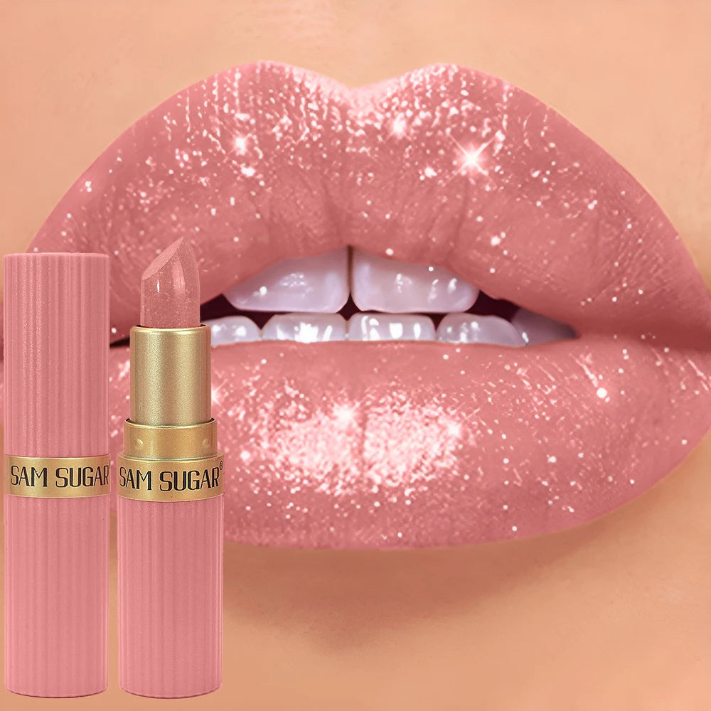 Chocolate Brown Luxurious Metallic Glitter Lipstick Long-Lasting Waterproof Non-Fade Shimmery Pearl Sparkling Lip Gloss Makeup Zpaxo