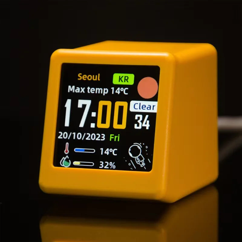 Small Portable Smart Wifi Weather Station Display Weather Temperature Humidity Time Alarm Clock Desktop Decoration Zpaxo Yellow