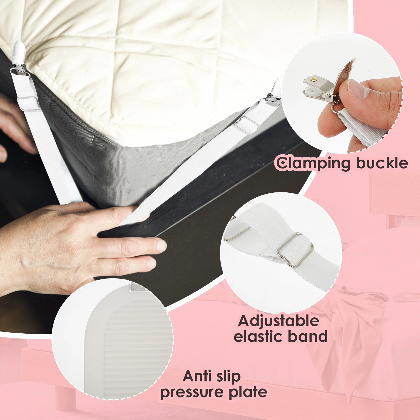 4Pcs Bed Sheet Straps Adjustable Elastic Length Bed Sheet Holders Mattress Clip Fasteners Cover Blankets Grippers Fixing Bedding Zpaxo