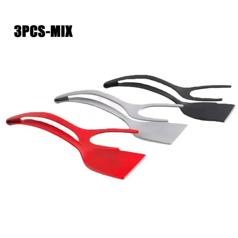 2-in-1 Egg Spatula Tongs Cooking Utensils Kitchen Accessories Pancake Cooking Machine Flip Pliers Nylon Clip Gadget Tools Zpaxo 3PCS-Mix