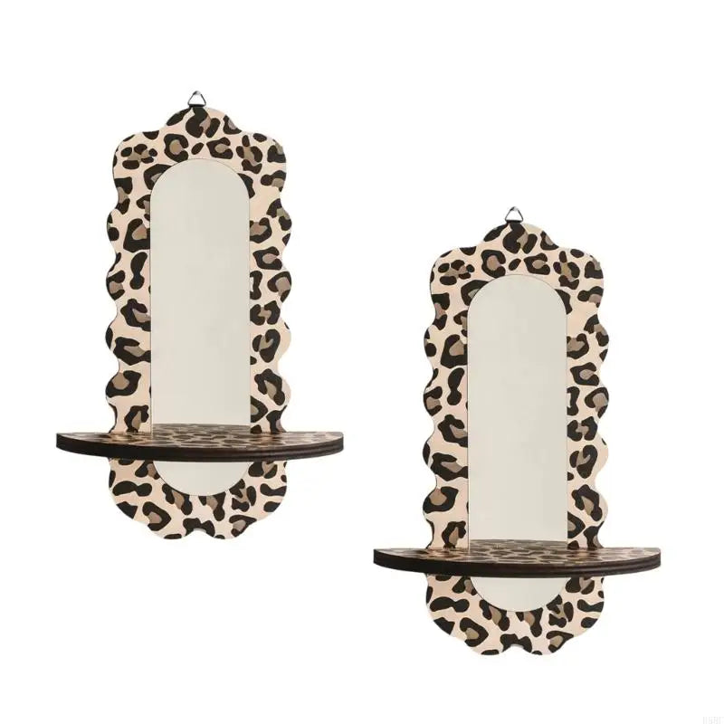 Leopard Print Wooden Floating Shelf Mirror Wall Decors Plant Display
