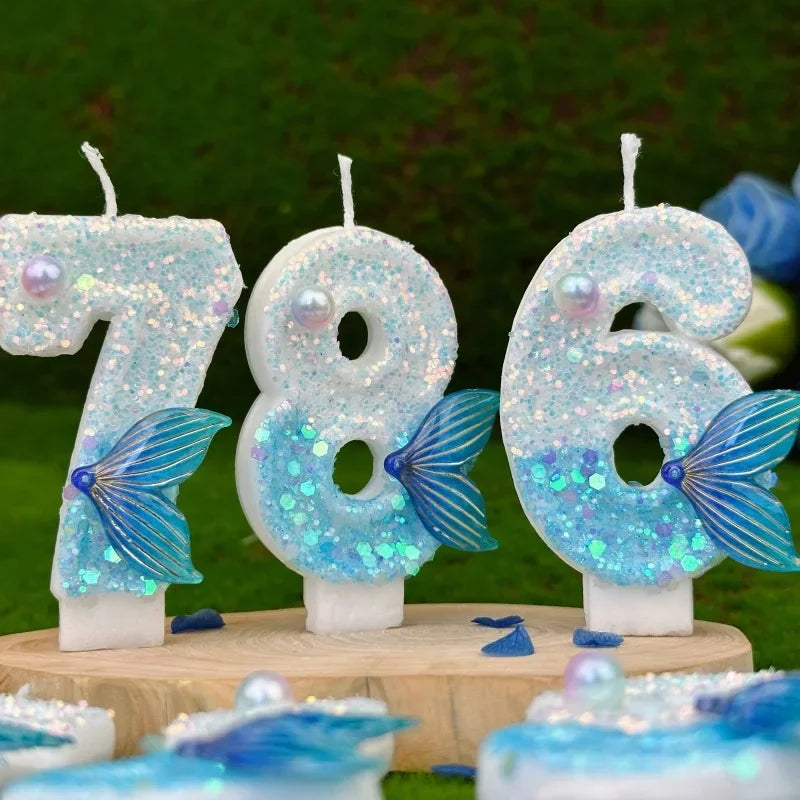New DIY Digital Birthday Candles Cake Mermaid Tail Glitter Candle Decoration Baking Supplies for Wedding Anniversary Celebration Zpaxo