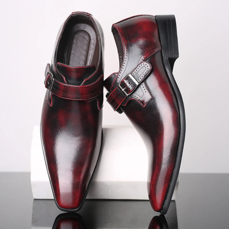 Pointed Toe British Men's Leather Shoes Buckle Low Heel Single Large Zpaxo
