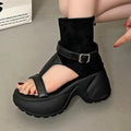 2026 Women Summer Round Open Toe Hollow Out Breathable Solid Thick Zpaxo black 38