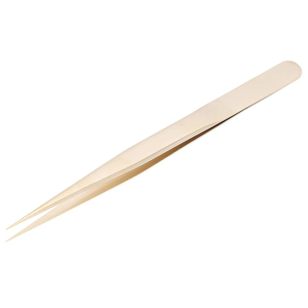 Golden Straight Precision Tweezers Aluminum Alloy Fine Pointed Tips Zpaxo Orange