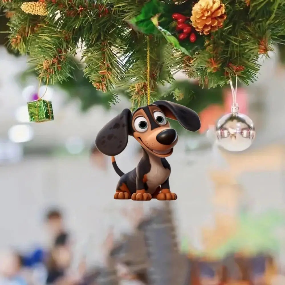 2D Dog Christmas Tree Hanging Pendants Cartoon Decorative Cartoon Dog Car Pendant Hanging Acrylic Dog Christmas Tree Charms Door Zpaxo
