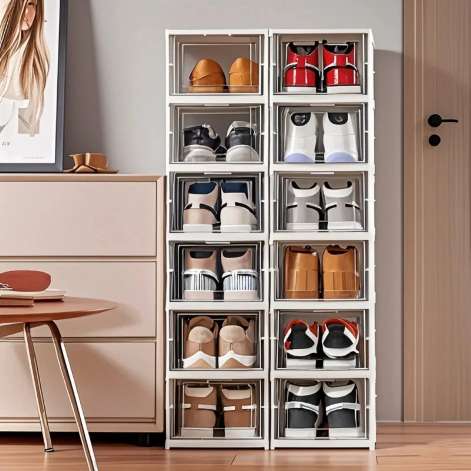 Shoes Storage Box Foldable Transparent Sneaker Shoe Organizers Cabinet Stackable Dustproof High-top Cabinet Shoe Rack Shelf Zpaxo