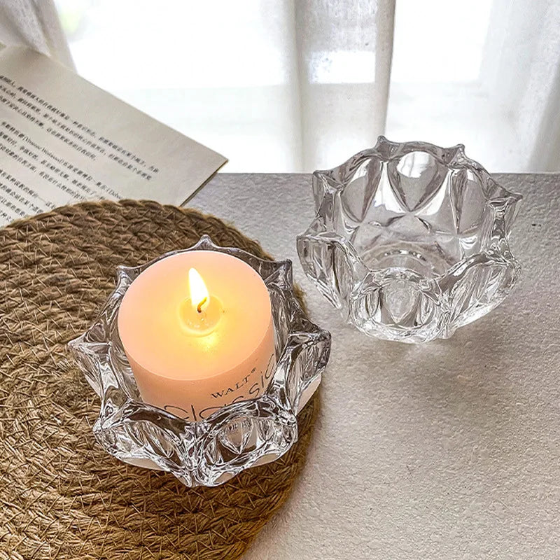 French Flower Mouth Crystal Glass Candle Holder Transparent Romantic