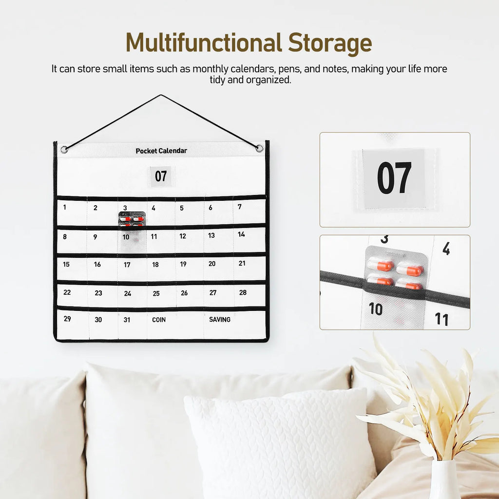 Calendar Wall Storage Pocket 1 Month Non-woven Fabric Date Printed