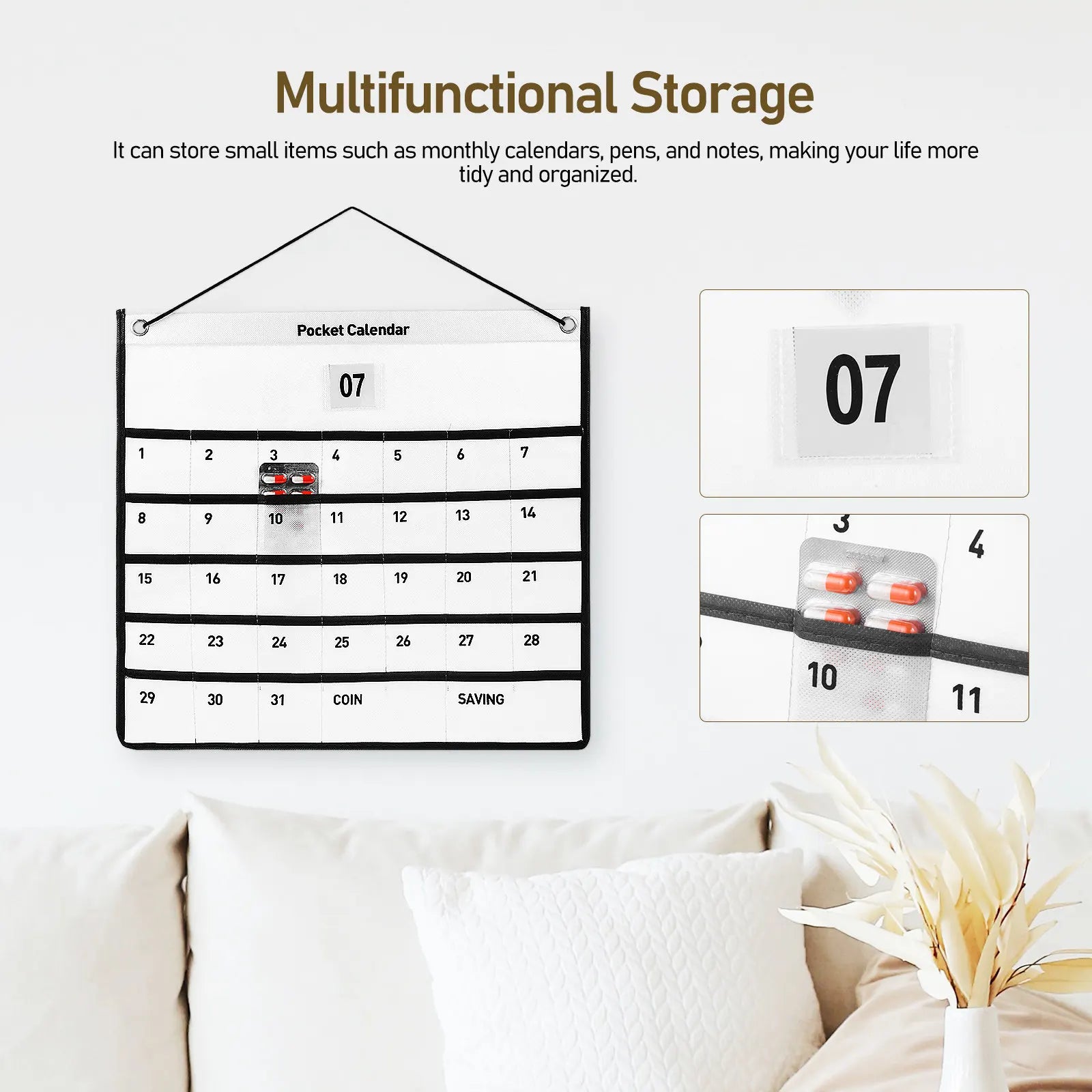Calendar Wall Storage Pocket 1 Month Non-woven Fabric Date Printed