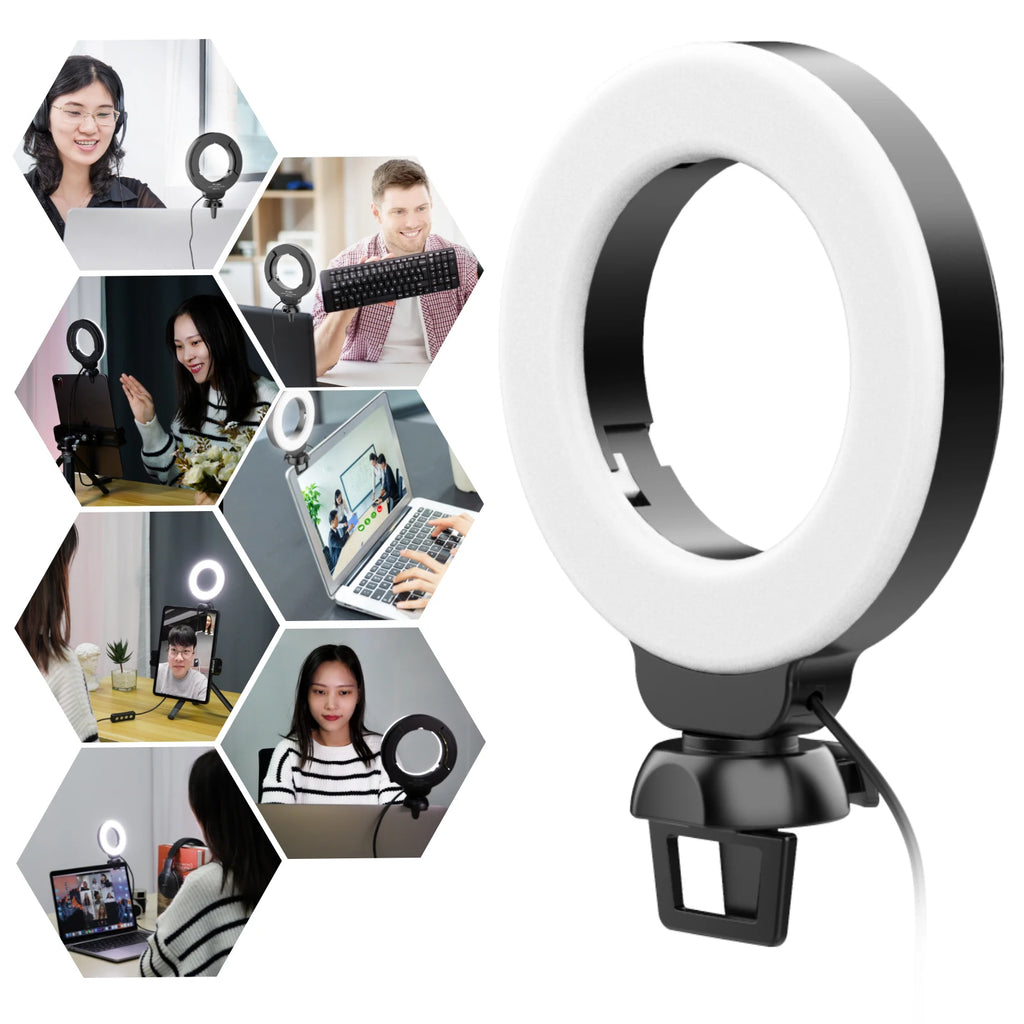Mini LED Ring Light Clip-on Laptop Video Conference Lighting 3 Modes
