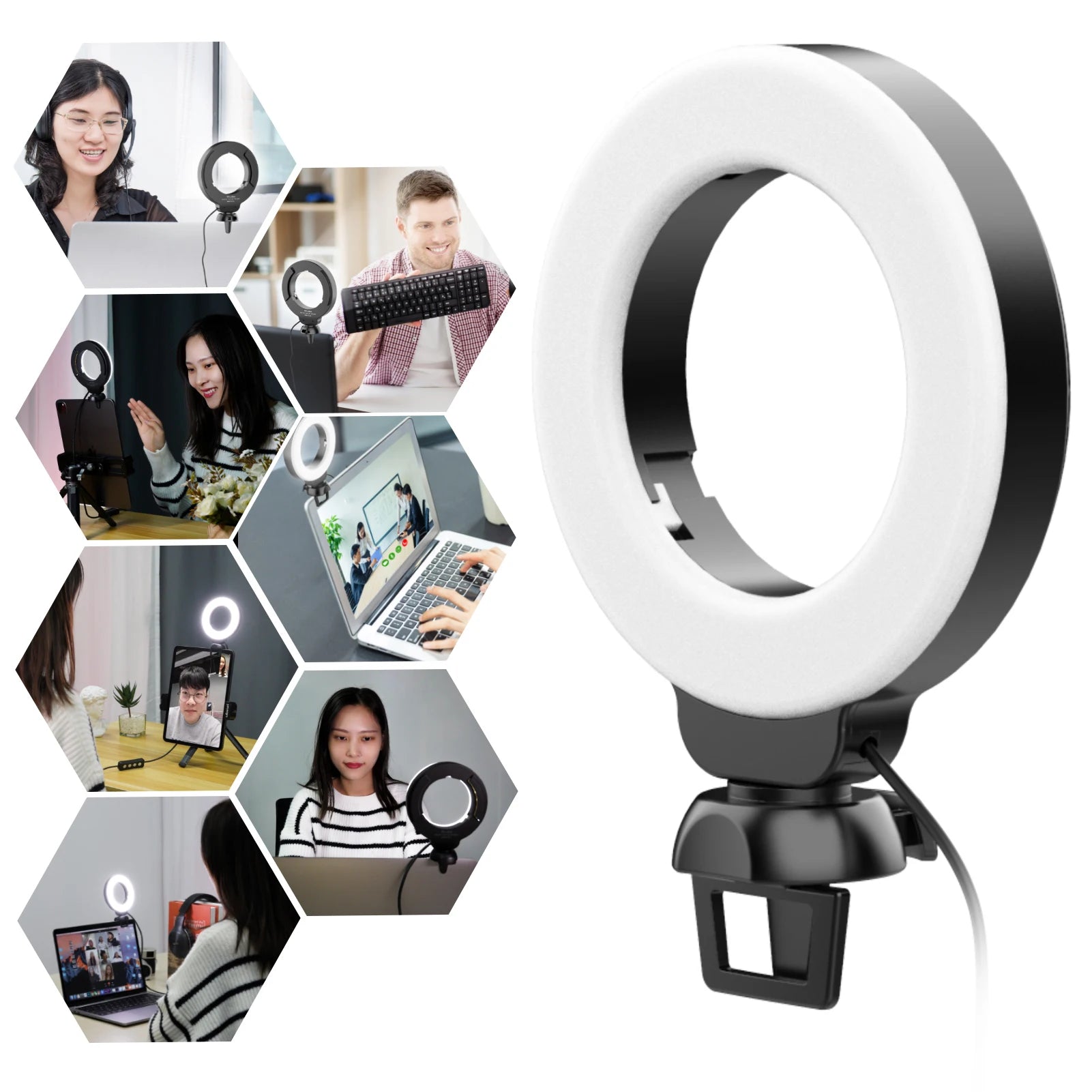 Mini LED Ring Light Clip-on Laptop Video Conference Lighting 3 Modes