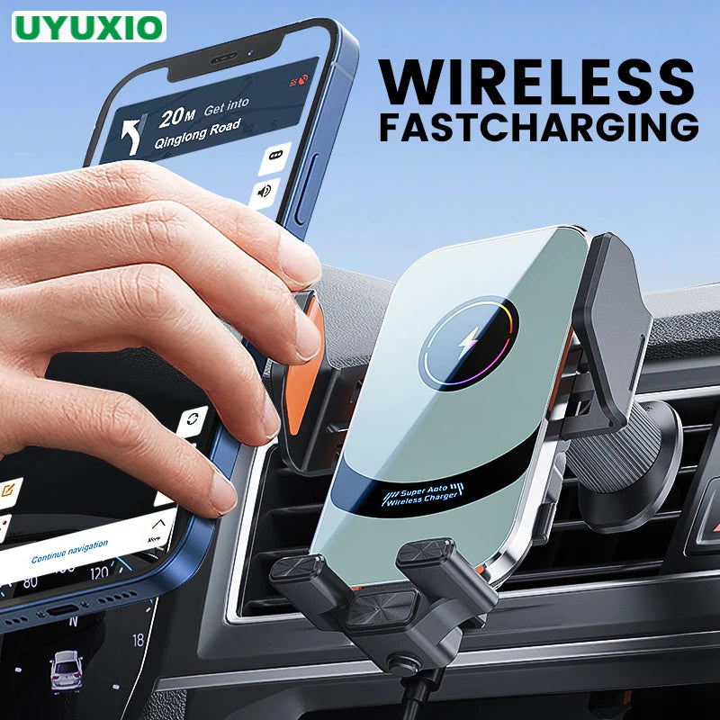 UYUXIO Wireless Car Charger Fast Charging Auto Clamping Air Vent