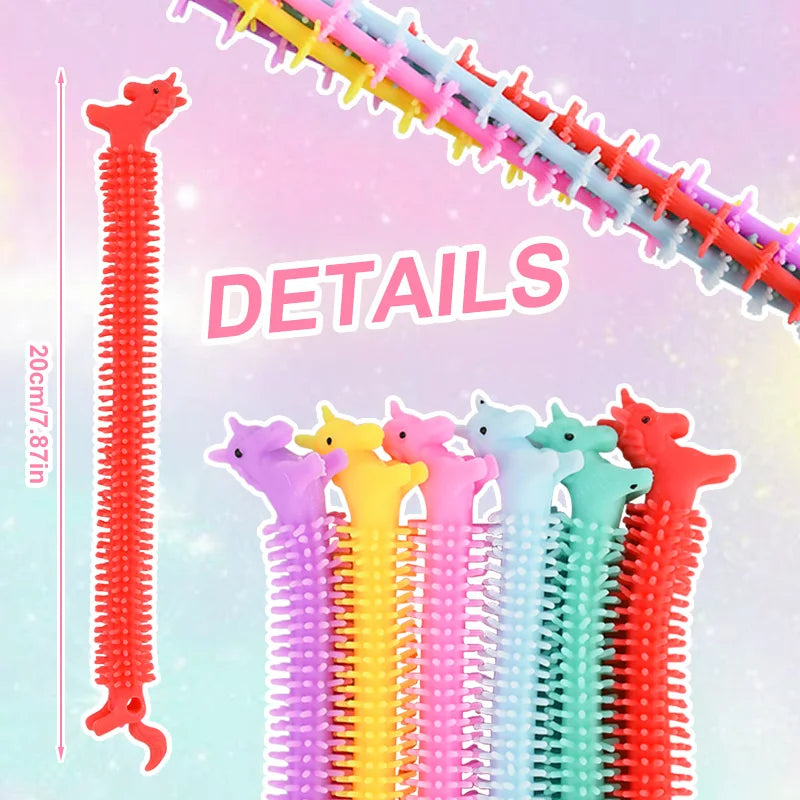 6- Funny Unicorn Pull Worm Stretch String TPR Rope Kids Birthday