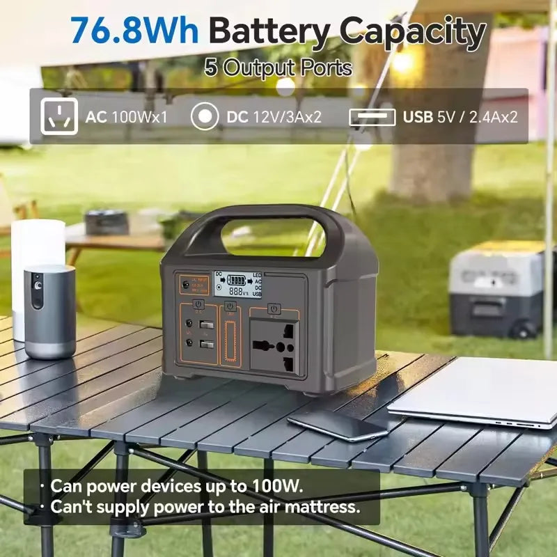 100W Portable Power Station 220V/110V PowerBank 76.8Wh Solar Power Generator LiFePO4 Outdoor Camping Travel Emergency Energy Zpaxo