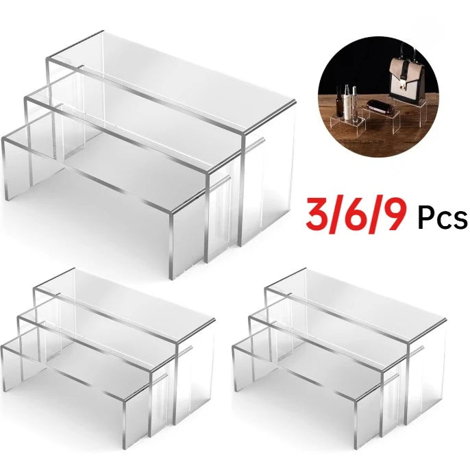Acrylic Riser,Rectangular Acrylic Display Stand Shelf Clear Display Risers for Decor,Cake,Funko Pop,Retail Shoe Showcase Shelves Zpaxo