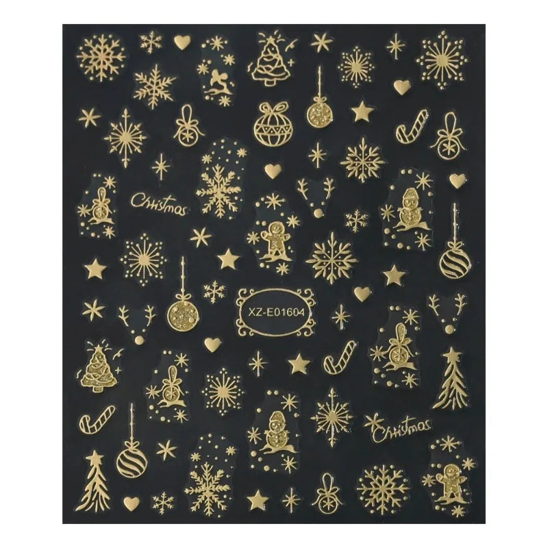 1/12pcs Multi Design Christmas Nails Sticker 3D Gold Stamping Sparkling Snowflake Christmas Tree Bowknot Winter Adhesive Decals Zpaxo 04