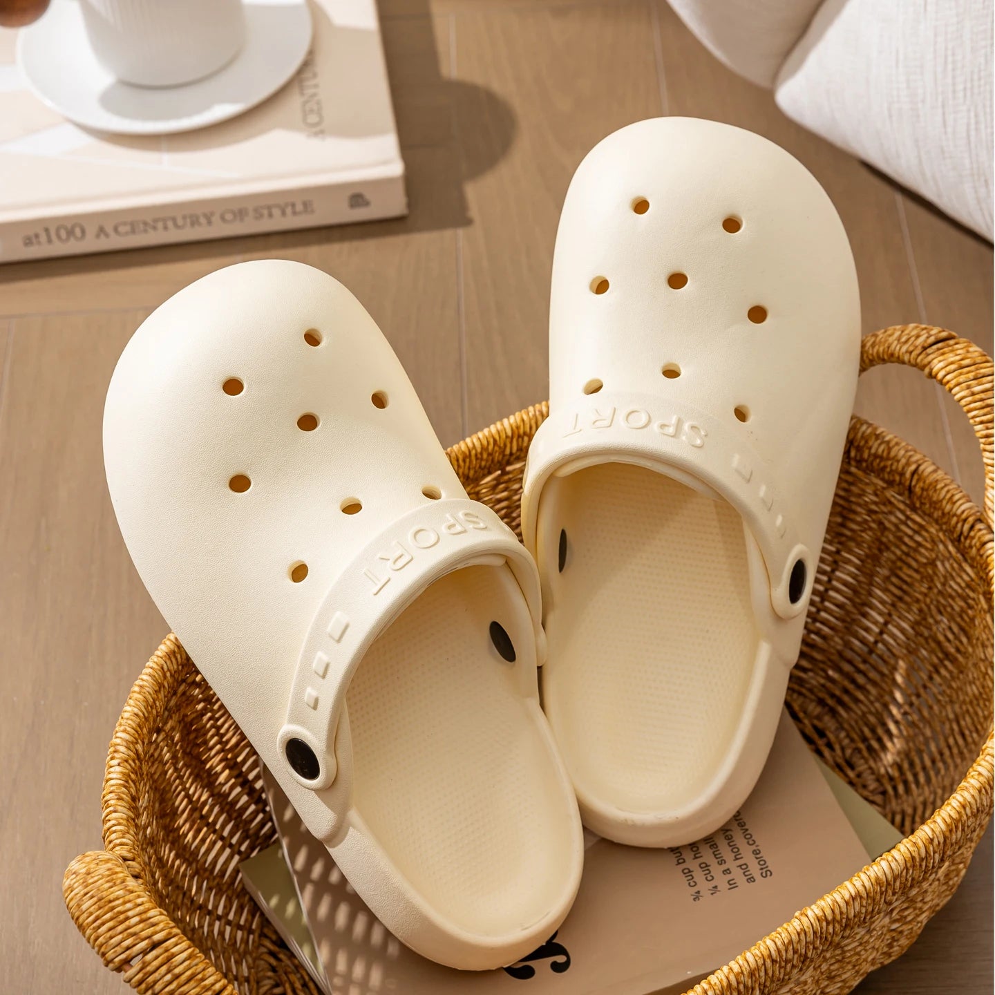 Women EVA Clogs Lightweight Non-slip Slip-on Sandals Strap Breathable Zpaxo Beige 40-41