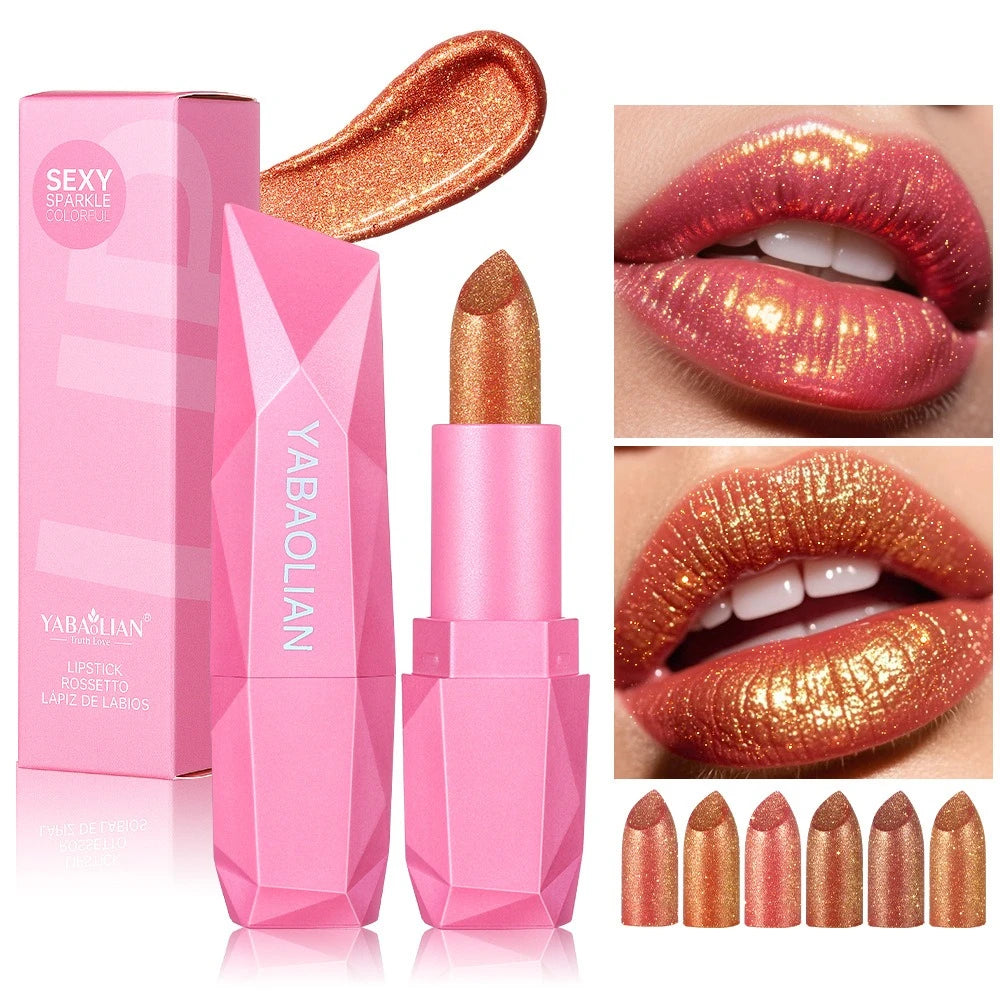 6 Colors Quicksand Golden Lipstick Fine Glitter Moisturizing Silky Zpaxo