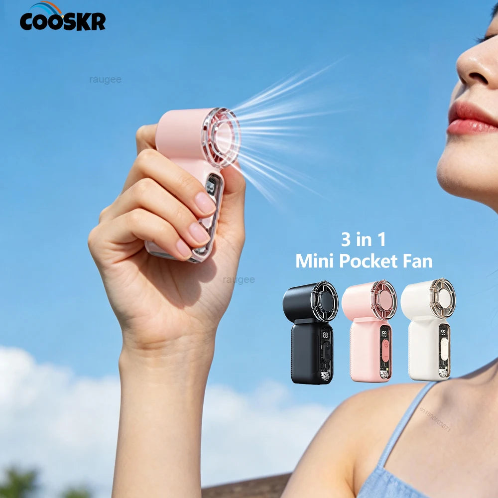 Portable Pocket Fan Rechargeable 1200mAh Mini Handheld LED Display