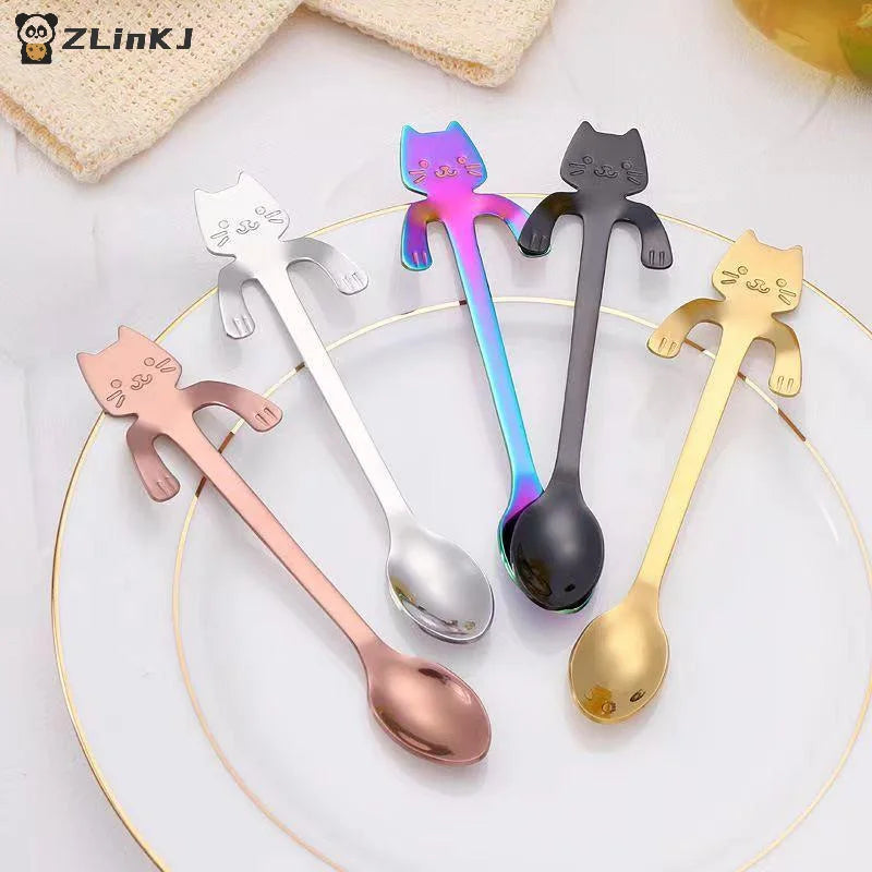 Stainless Steel Cute Cat Hanging Spoons Smooth Edge Lovely Design Fit Zpaxo