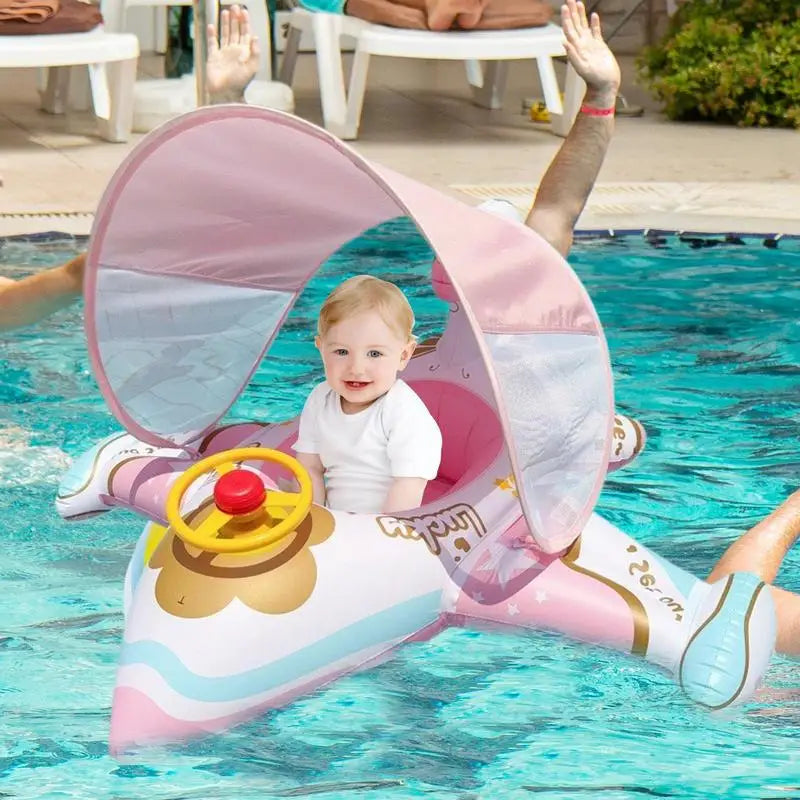 Airplane Float For Baby Airplane Raft Pool Toys With Sunshade Ergonomic Comfortable Swimming Ring Lounger For Family Enjoying Zpaxo
