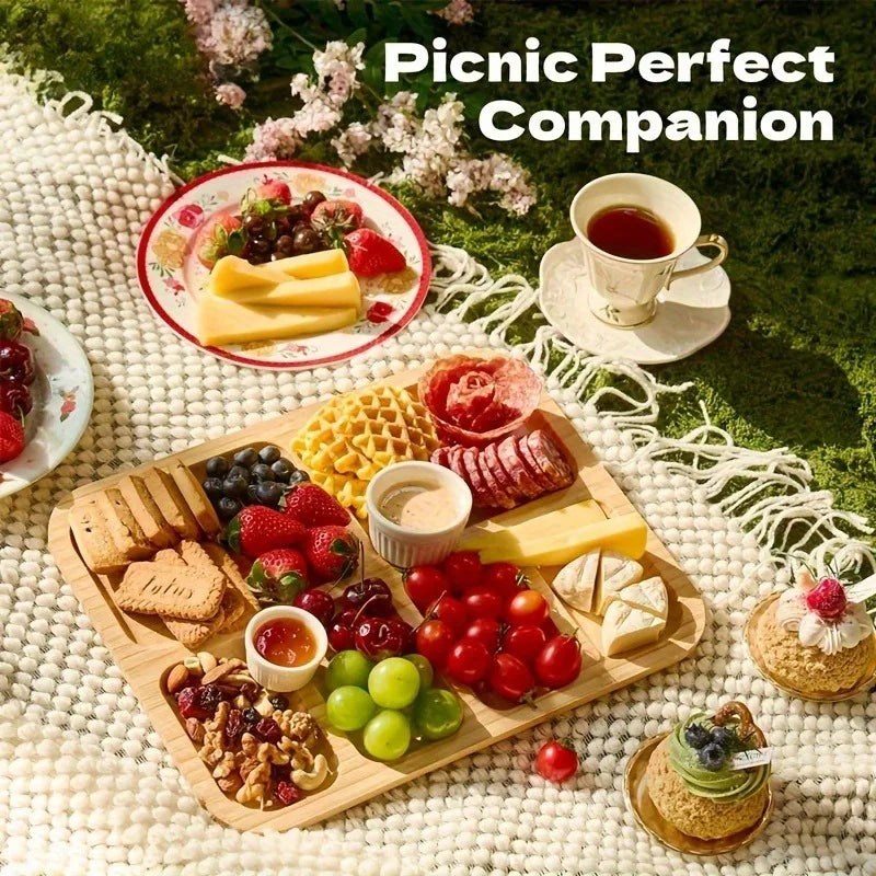 Stylish Natural Bamboo Cheese Tray Snap-on Acrylic Lid Easy-clean