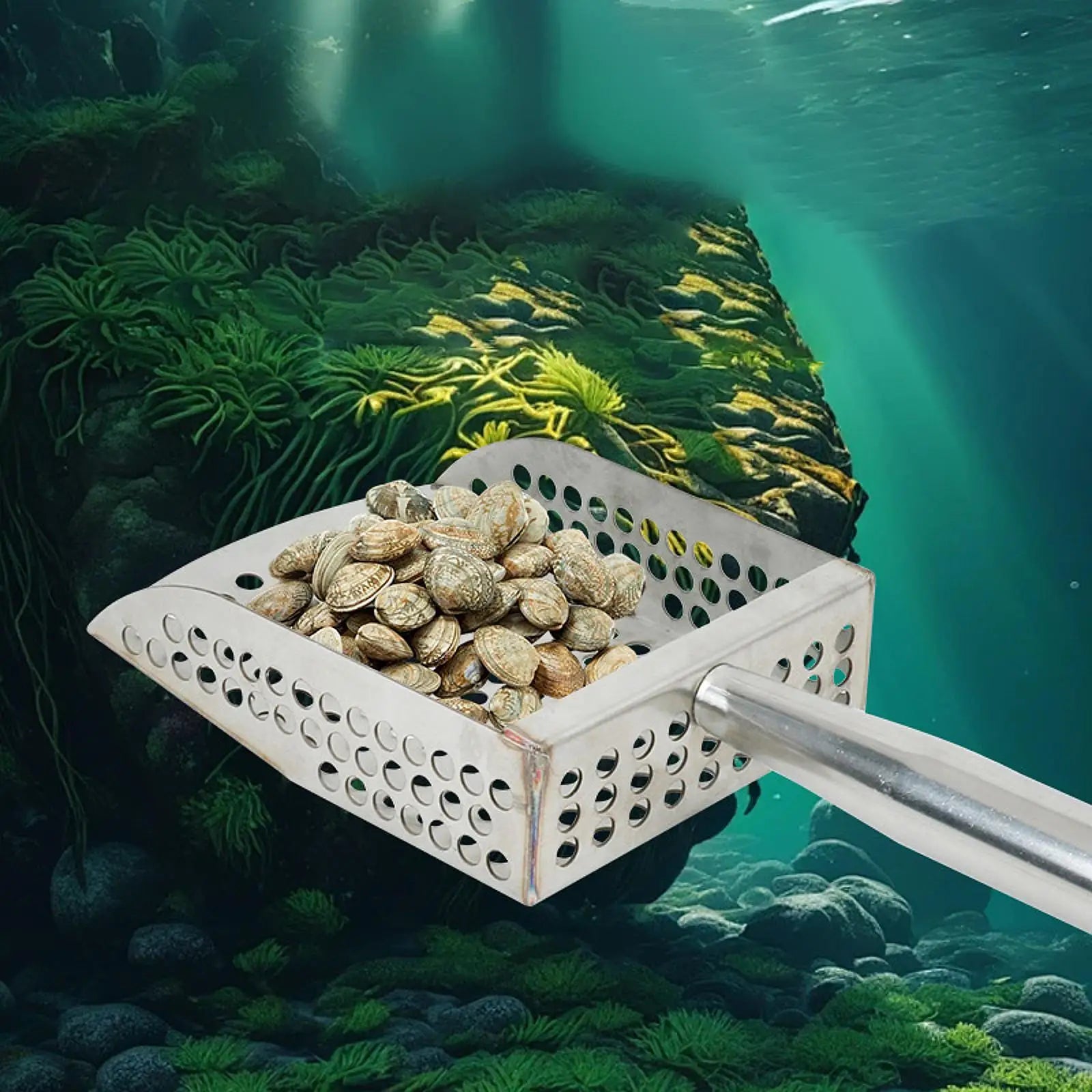 Sand Scoop Handheld Comfortable Handle Digging Sieve Sand Sifter Shovel Metal for Metal Detecting Beach Underwater Seaside Clams Zpaxo