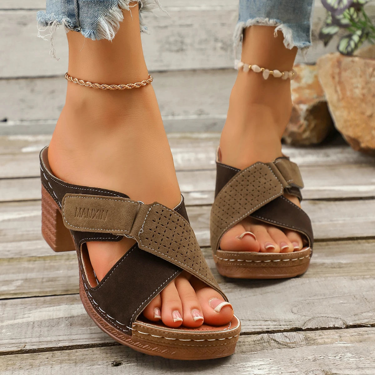 Summer Women High Heel Sandals Large Size Sandals Breathable Thick Heel High Heels Shoes Women Hollow Out Lightweight Shoes Zpaxo