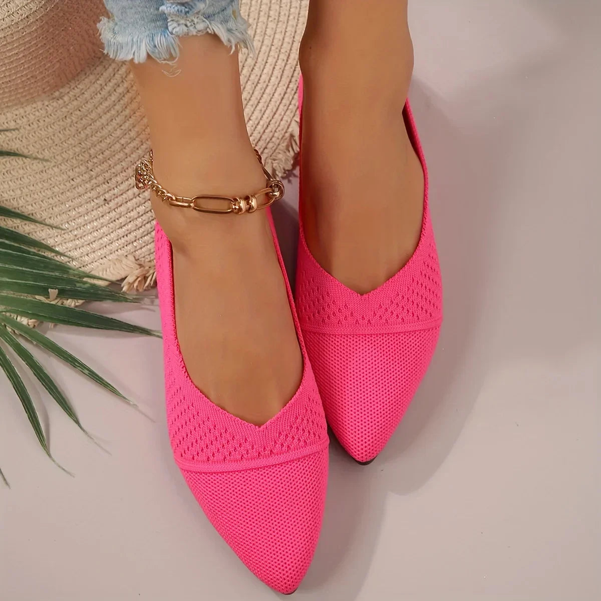 Women Flat Shoes Solid Color Knitted Slip on Loafers Women Pointed Toe Ladies Shoes Casual Breathable Ballet Women Flat Shoes Zpaxo