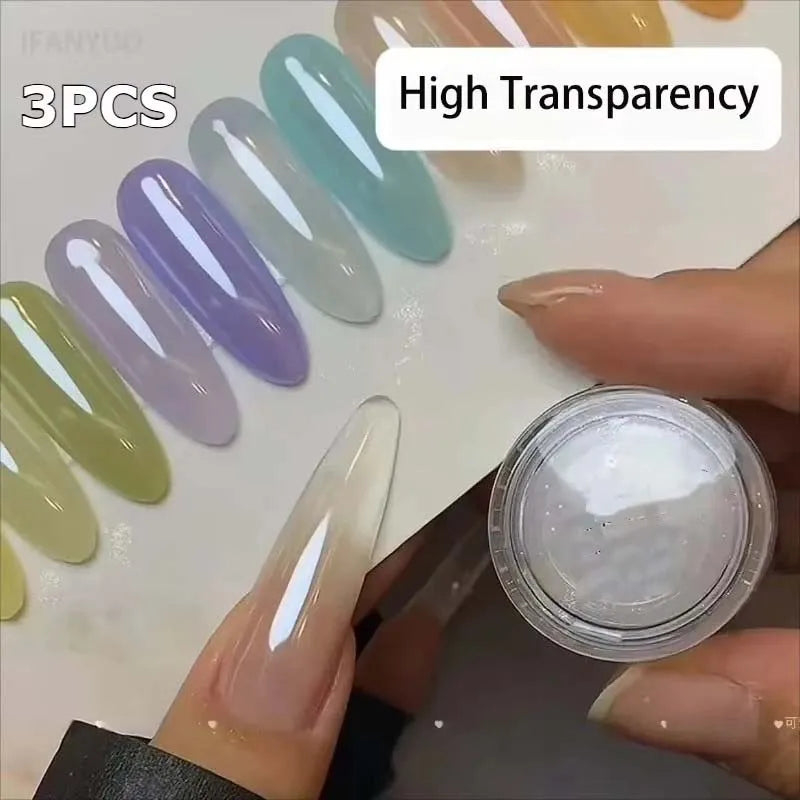 Nail Mirror Bright Plating Aurora Chrome Powder High Gloss Moonlight Pearl White Nail Art Rubbing Powder Manicure Pigment Decor Zpaxo 3PCS A-High Trans