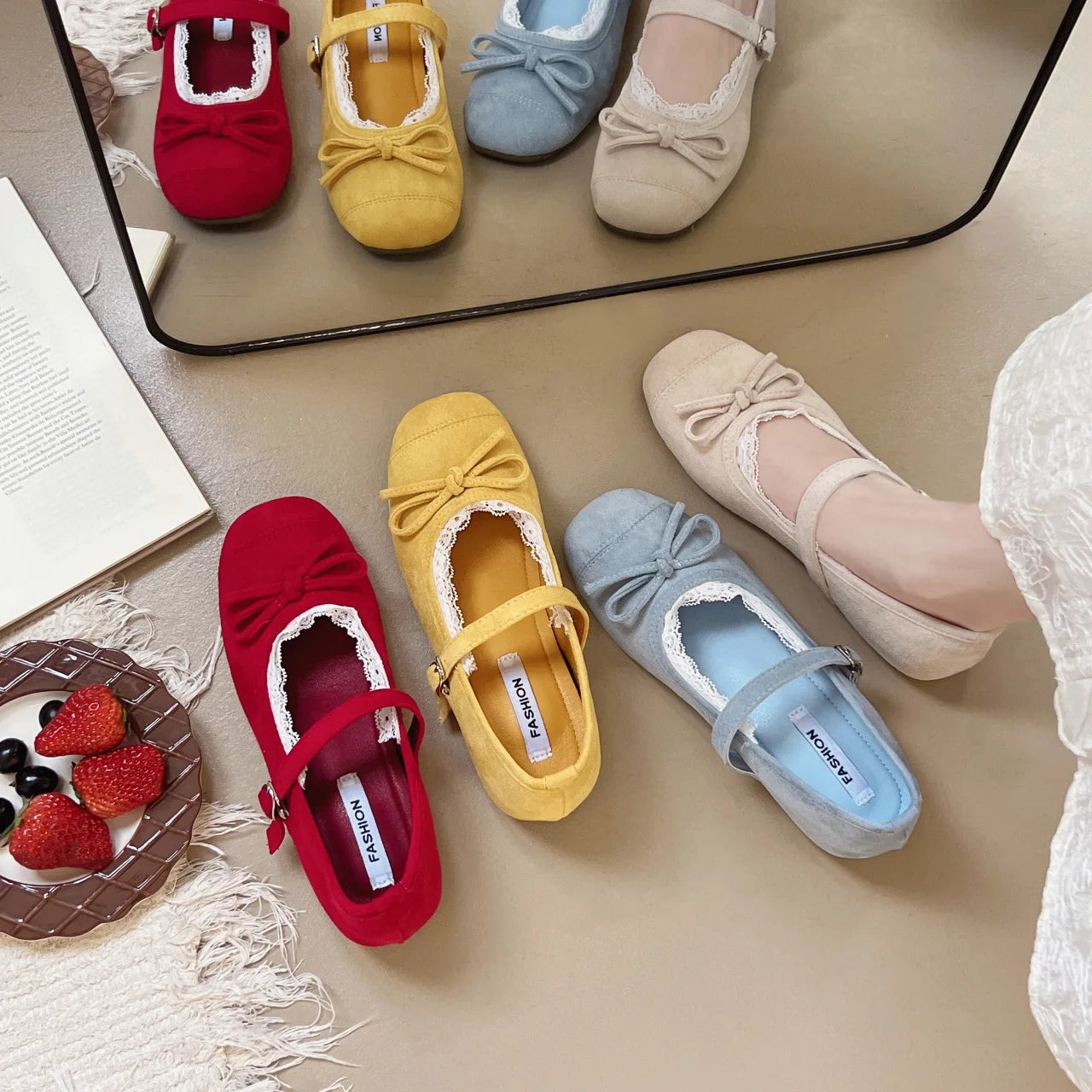 Flat Shoes for Women Spring and Autumn 2025 Suede Inside and Increased Height Mary Jane Shoes New Butterfly Bow Square Toe Shoes Zpaxo