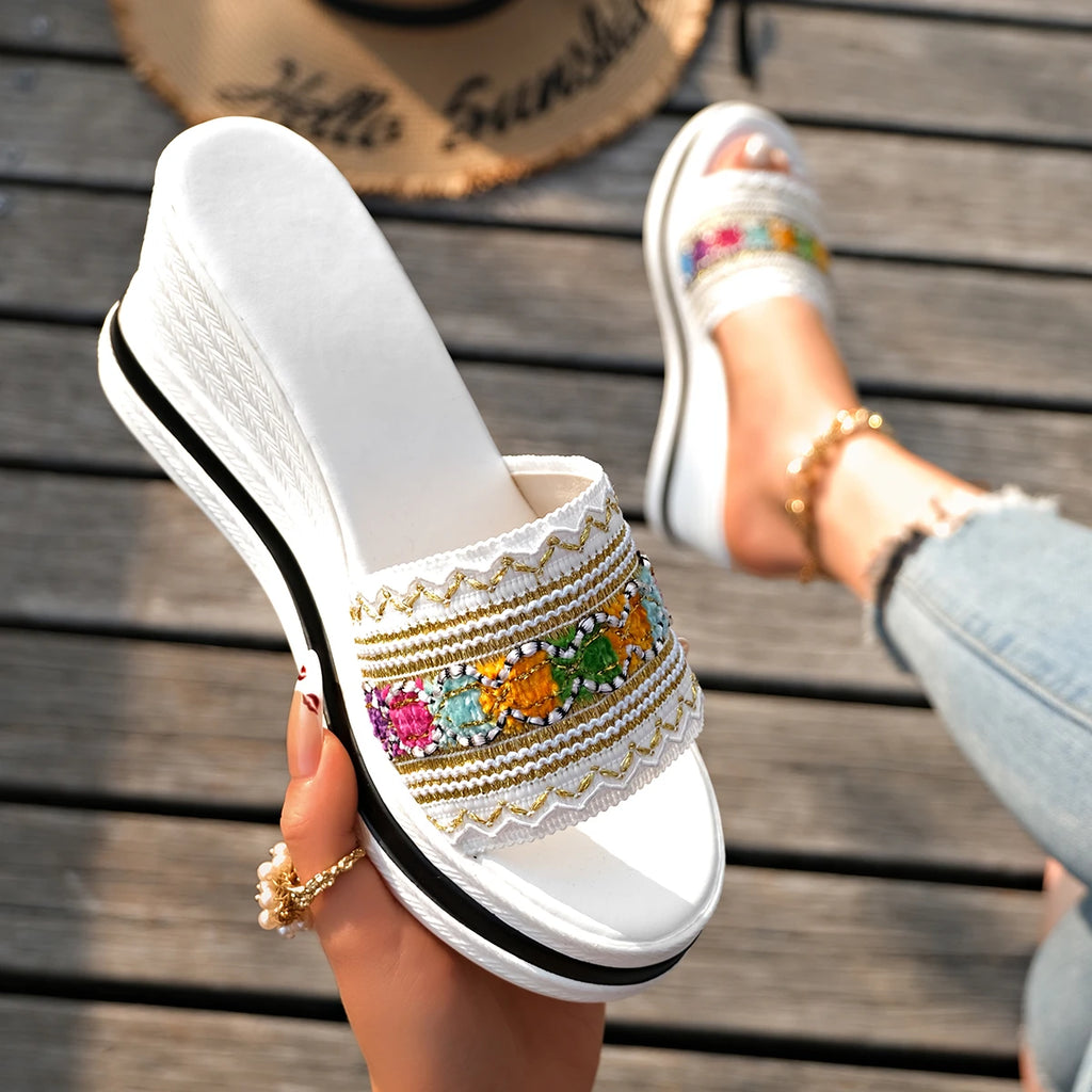 2025 Women Sandals Summer Patchwork Wedges Slippers Bohemian Open Toe Beach Women Shoes Non-Slip Plus Size Wedge Shoes for Woman Zpaxo