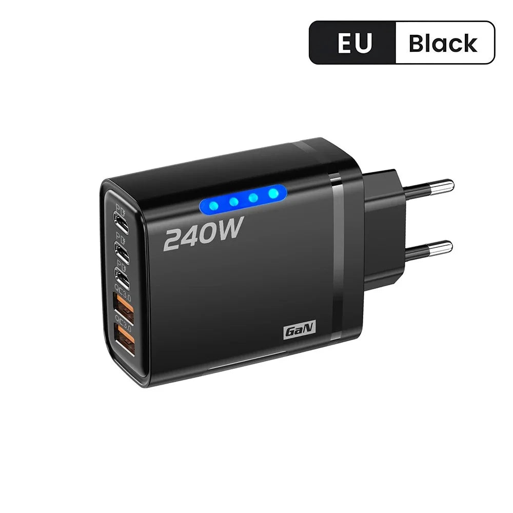 240W 5-Port USB-C Fast Wall Charger – QC 3.0 Multi-Device USB Wall Charger Zpaxo EU Black