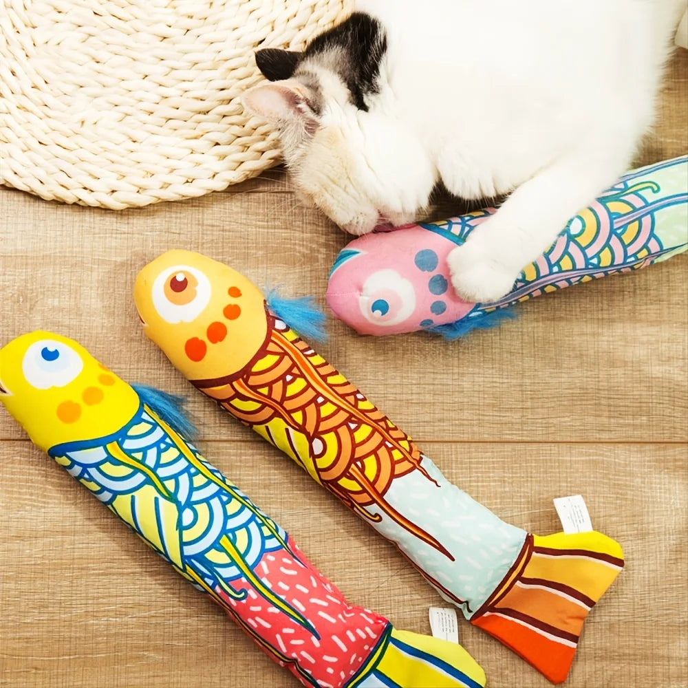 Cat Toy Plush Pillow Crinkle Sound Catnip Fish Interactive Teaser