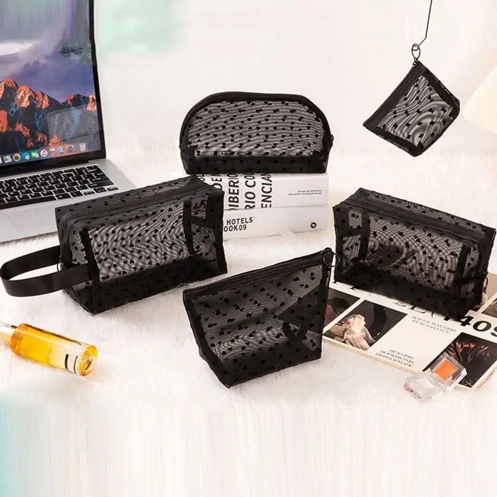 New Heart Transparent Mesh Makeup Bag Multifunction Portable Ladies Toiletry Storage Bag Blue/Purple Lipstick Organizer Bags Zpaxo