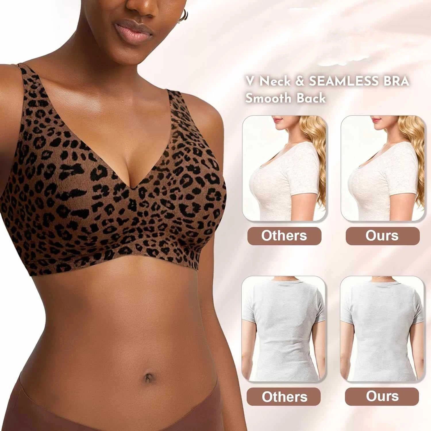 Wireless Seamless Leopard Bra Soft Support Full Coverage Thin Molded