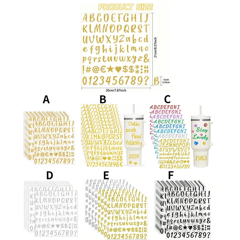 8Sheets Glitter Letter Stickers Self-Adhesive Glitter Alphabet Number Labels Stickers for Scrapbook Water Bottles Crafts Decor Zpaxo