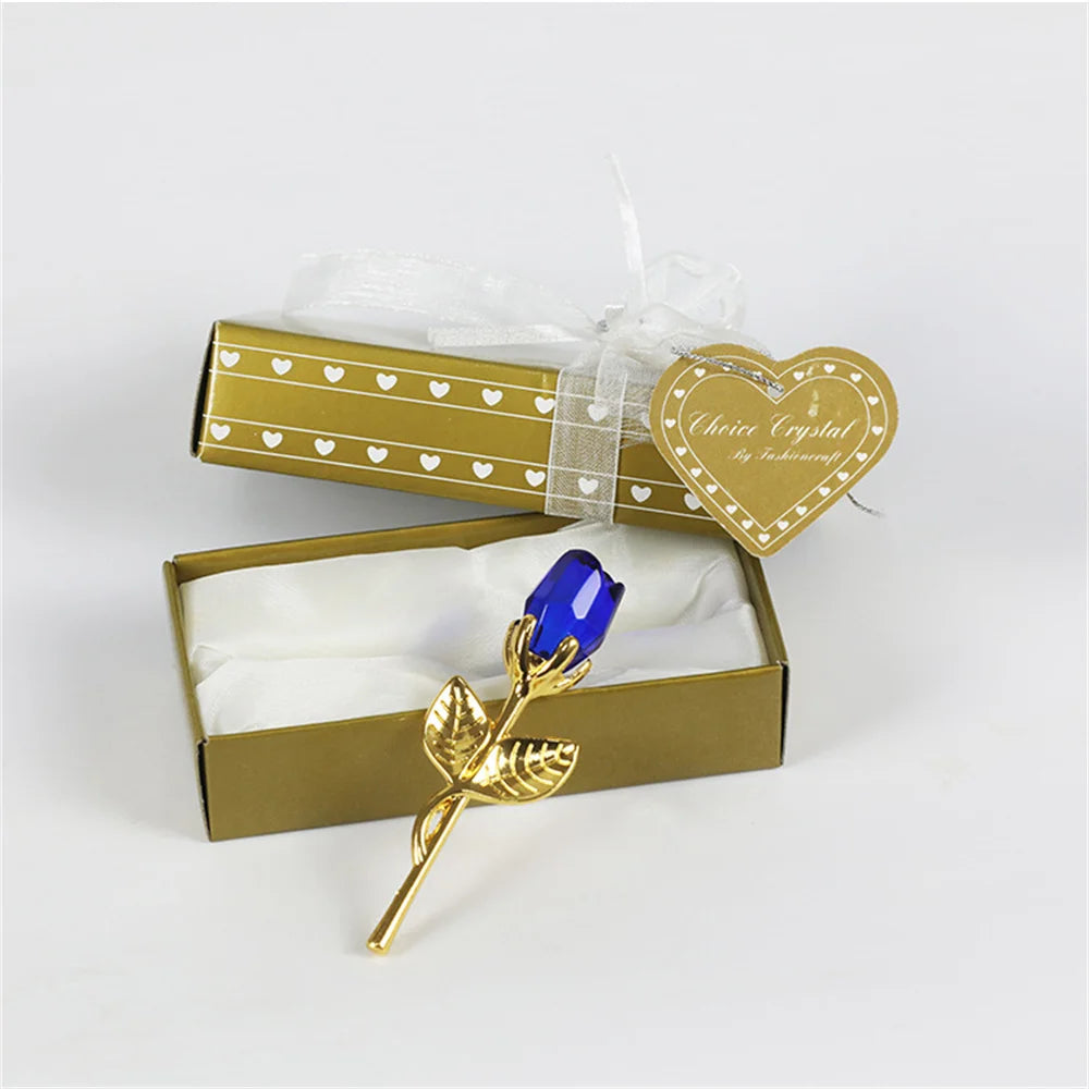 Valentines Day Gift Crystal Glass Rose Artificial Flower Silver Gold Rod Rose Flower For Girlfriend Wedding Gifts For Guest Zpaxo Gold Blue