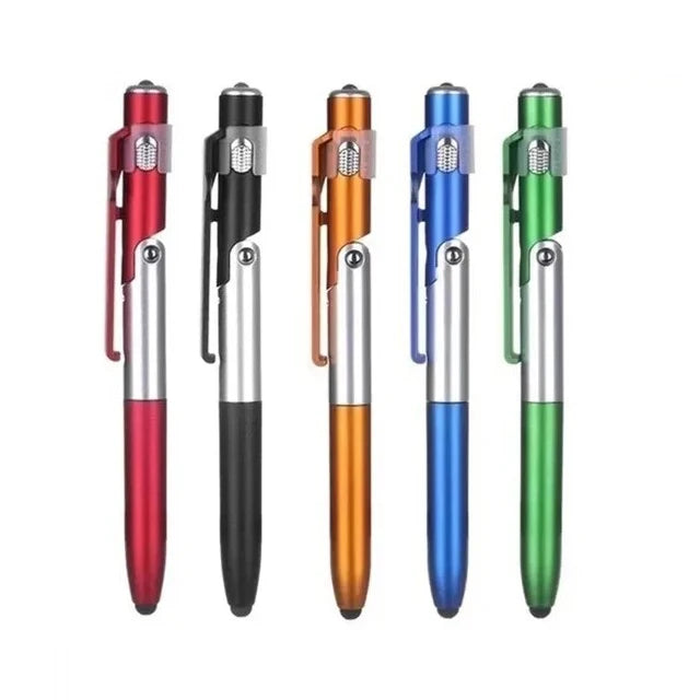 4 In 1 Multifunction Ballpoint Pen Night Reading Stationery With LED Flashlight Folding Phone Holder Touch Pen For Office Worker Zpaxo 5 in 1