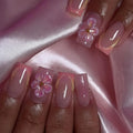 Short Square False Nails French Shining Crystal Glitter Ink Wavy Full