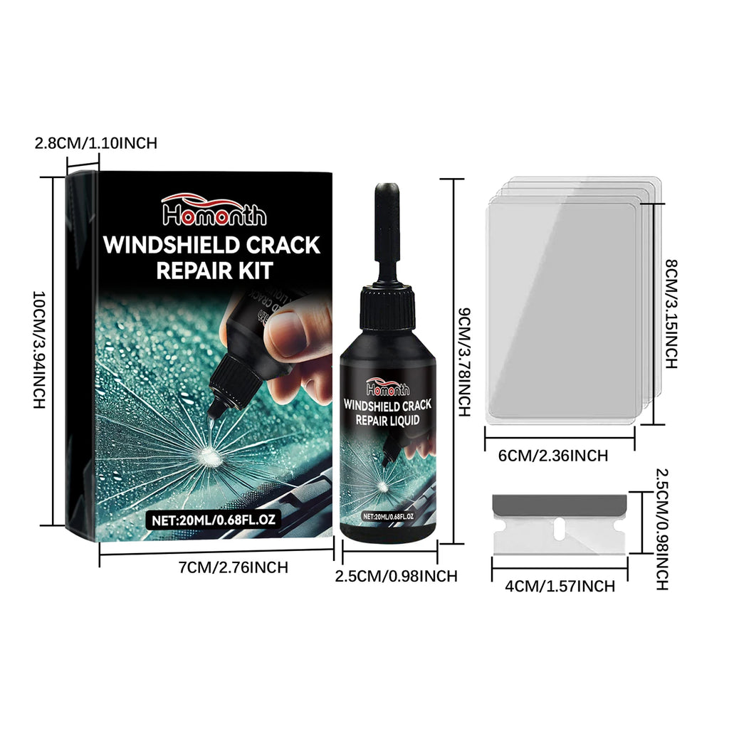 Windshield Chip Repair Kit with 1 Blade 5 Curing Films Glass Repair Liquid for Fixing Chips and Star Shaped Crack Zpaxo